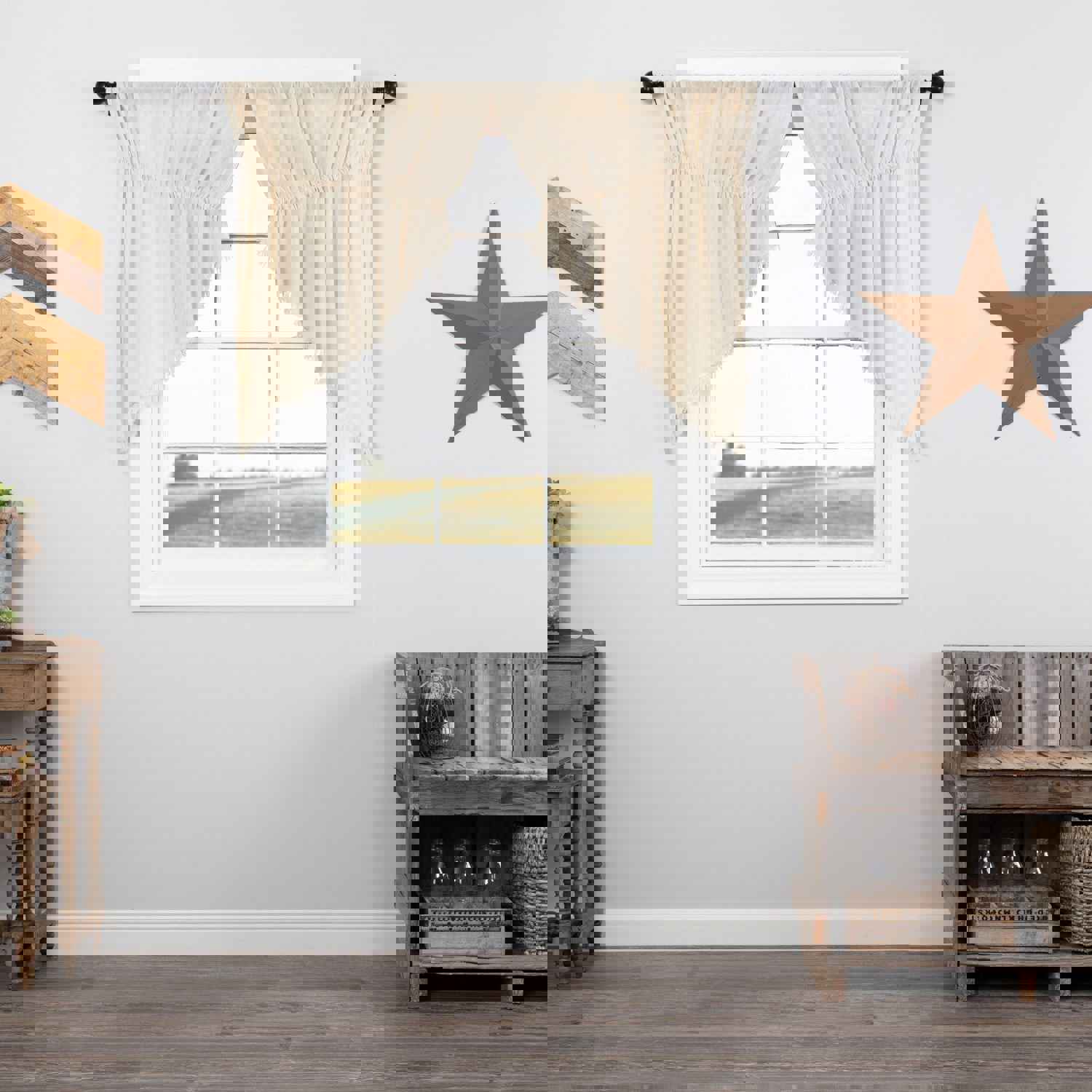 Natural Fringed Tobacco Cloth Prairie Swag Curtains