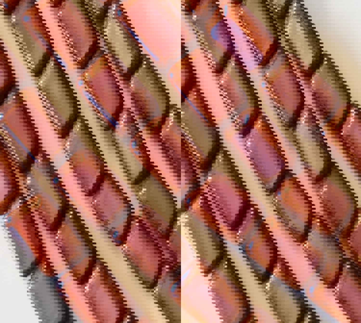 Lot of 24 Czech Glass Rectangle Beads - Opaque Silky Pink Picasso, 12mm x 8mm