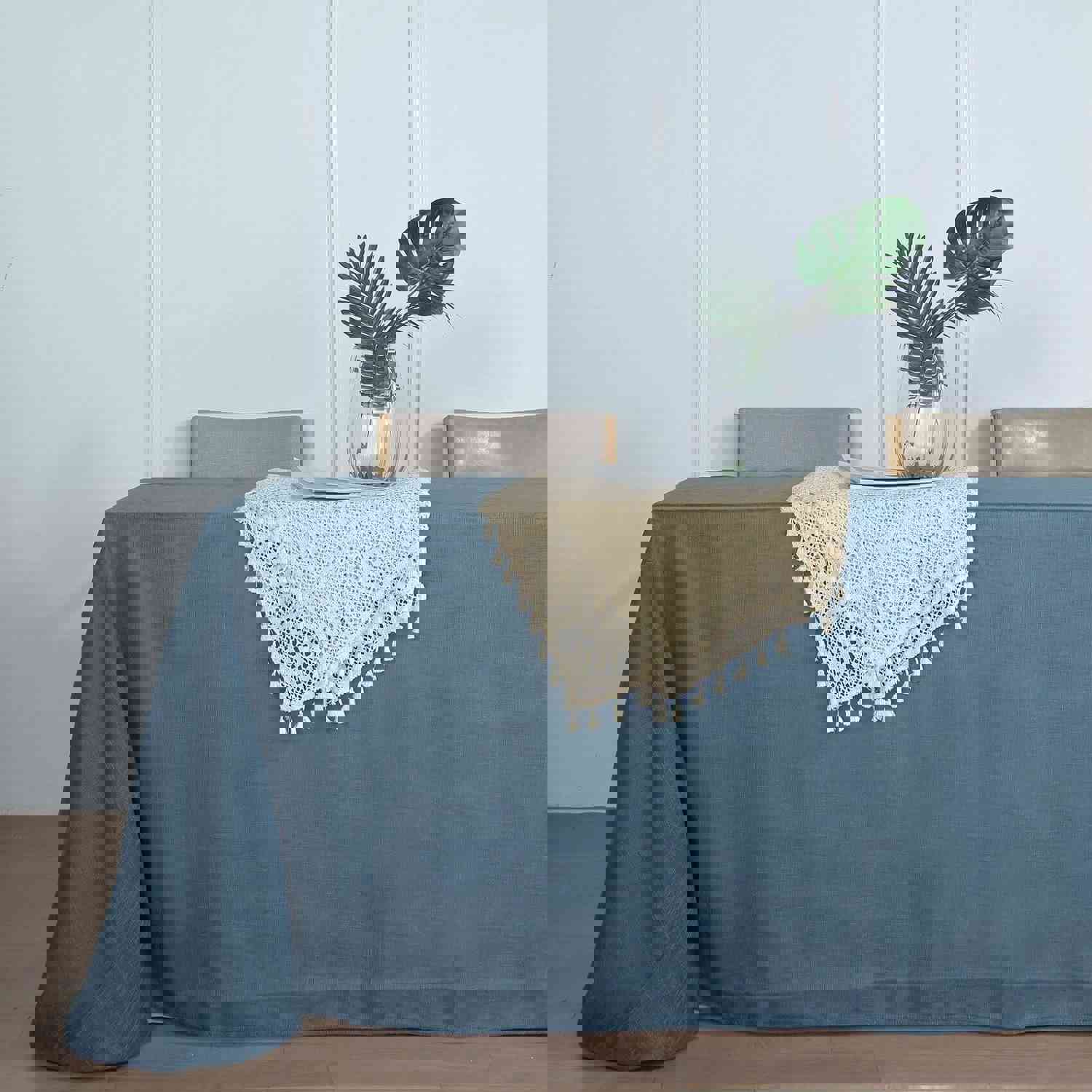 Blue Seamless Rectangular Tablecloth - Linen Look, Wrinkle Resistant (90x132)