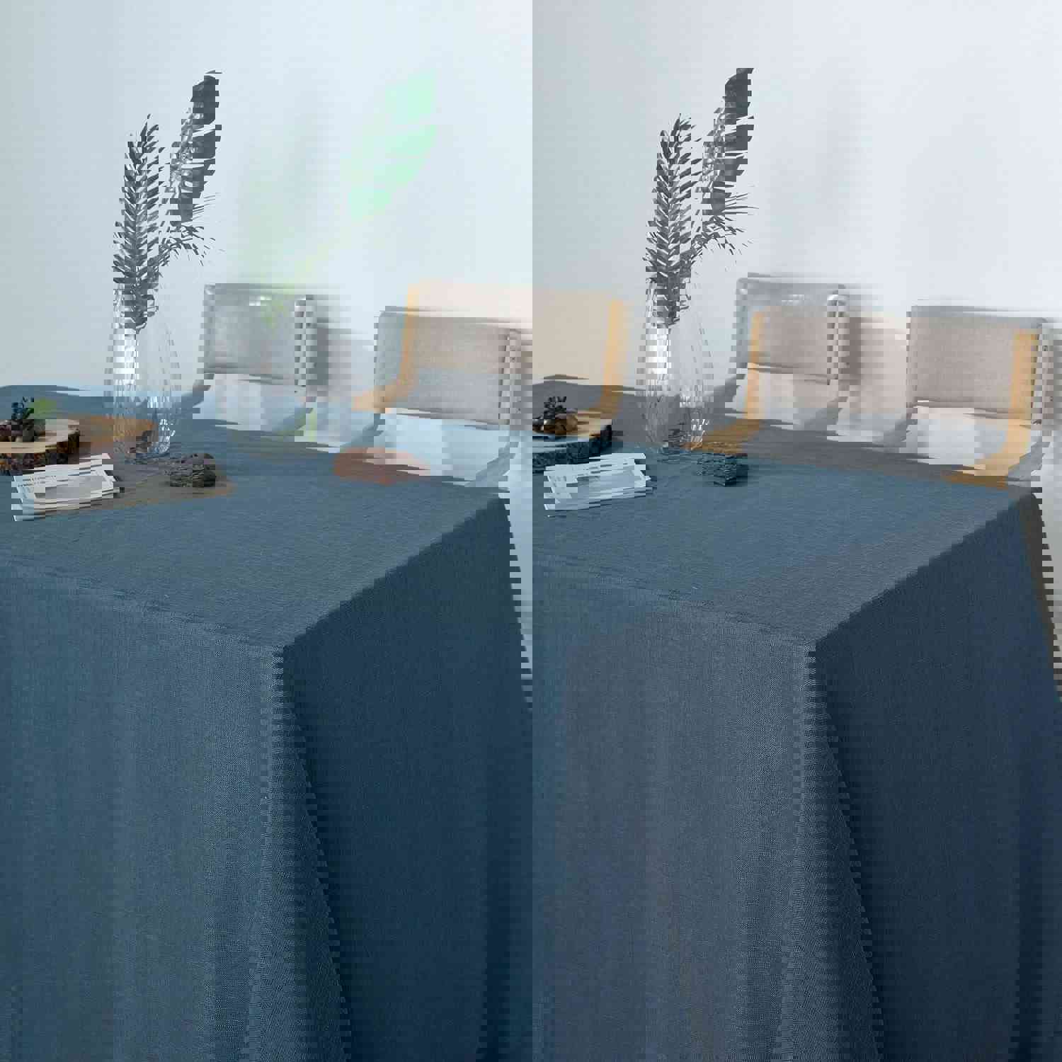 Blue Seamless Rectangular Tablecloth - Linen Look, Wrinkle Resistant (90x132)