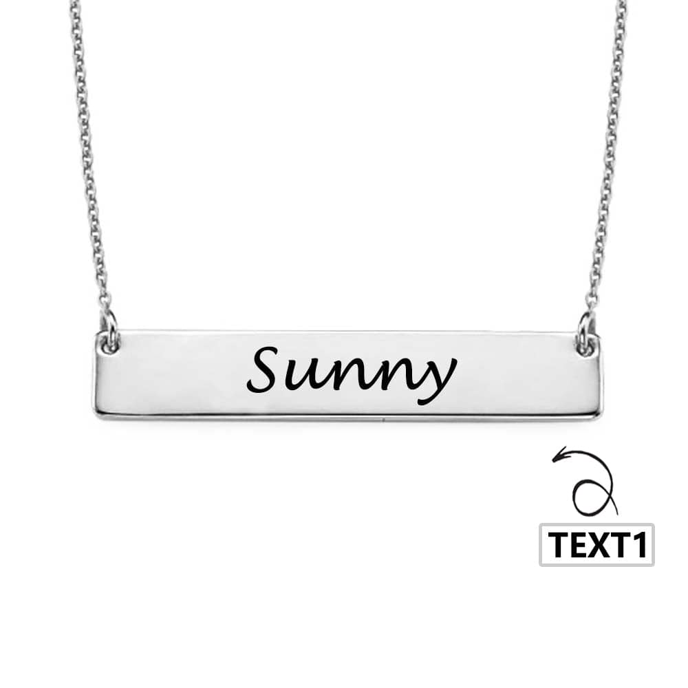 Custom Text Bar Necklace - Personalized Silver Name Jewelry for Mother's Day Gift
