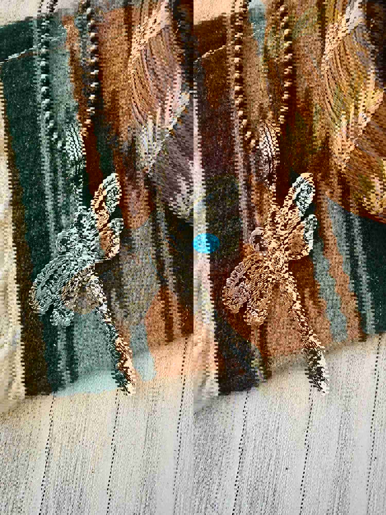 Navajo Sterling Silver & Turquoise Dragonfly Pendant by Richard Singer