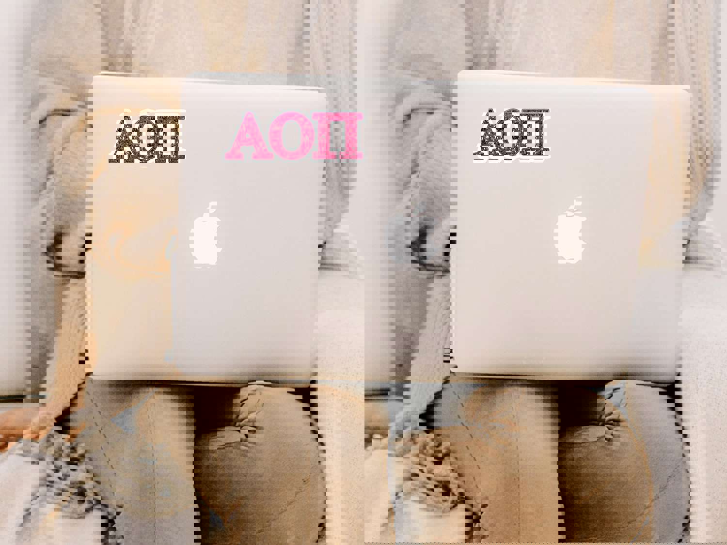 Alpha Omicron Pi Vinyl Sticker - Pink Sequin Sorority Decal