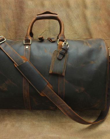 Leather Men's Weekender Travel Duffle Bag Vintage Overnight Bag