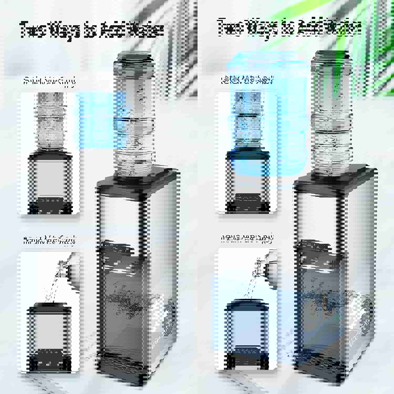 3 in 1 Portable Ice Maker with Hot/Cold Water Dispenser, 12 Cubes in 7 Mins, 44Lbs/24H Stainless Steel Nugget Ice Maker for Home Bar/Camping/RV