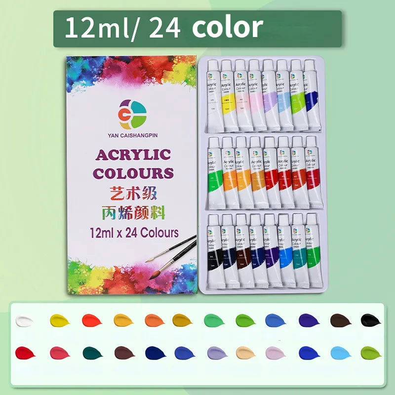 Acrylic Paint Set 12/18/24/36 Colors - 12ml Tube for Artists, Clothing & Painting