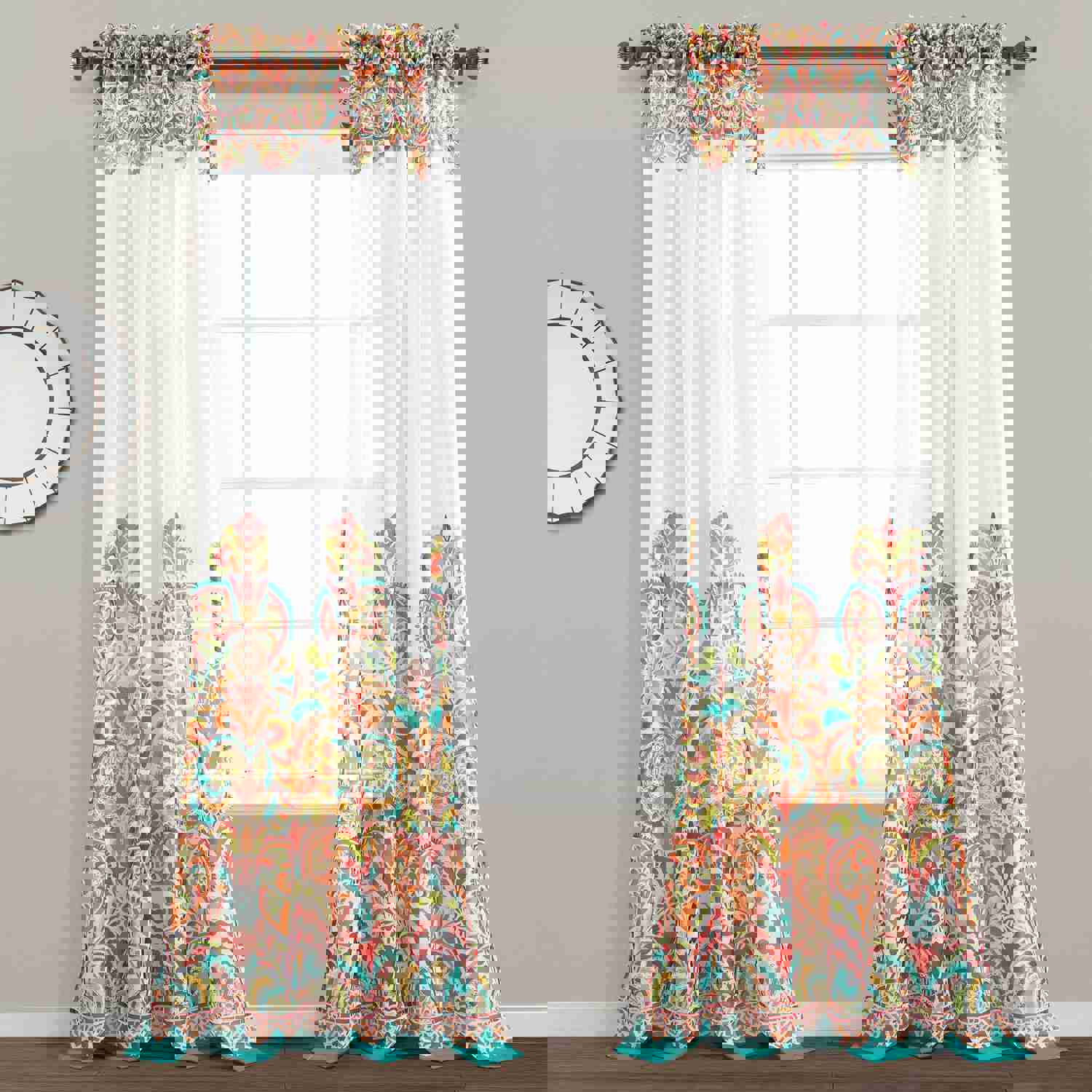 Clara Sheer Window Curtain Panel Set - Modern Paisley & Damask Patterns