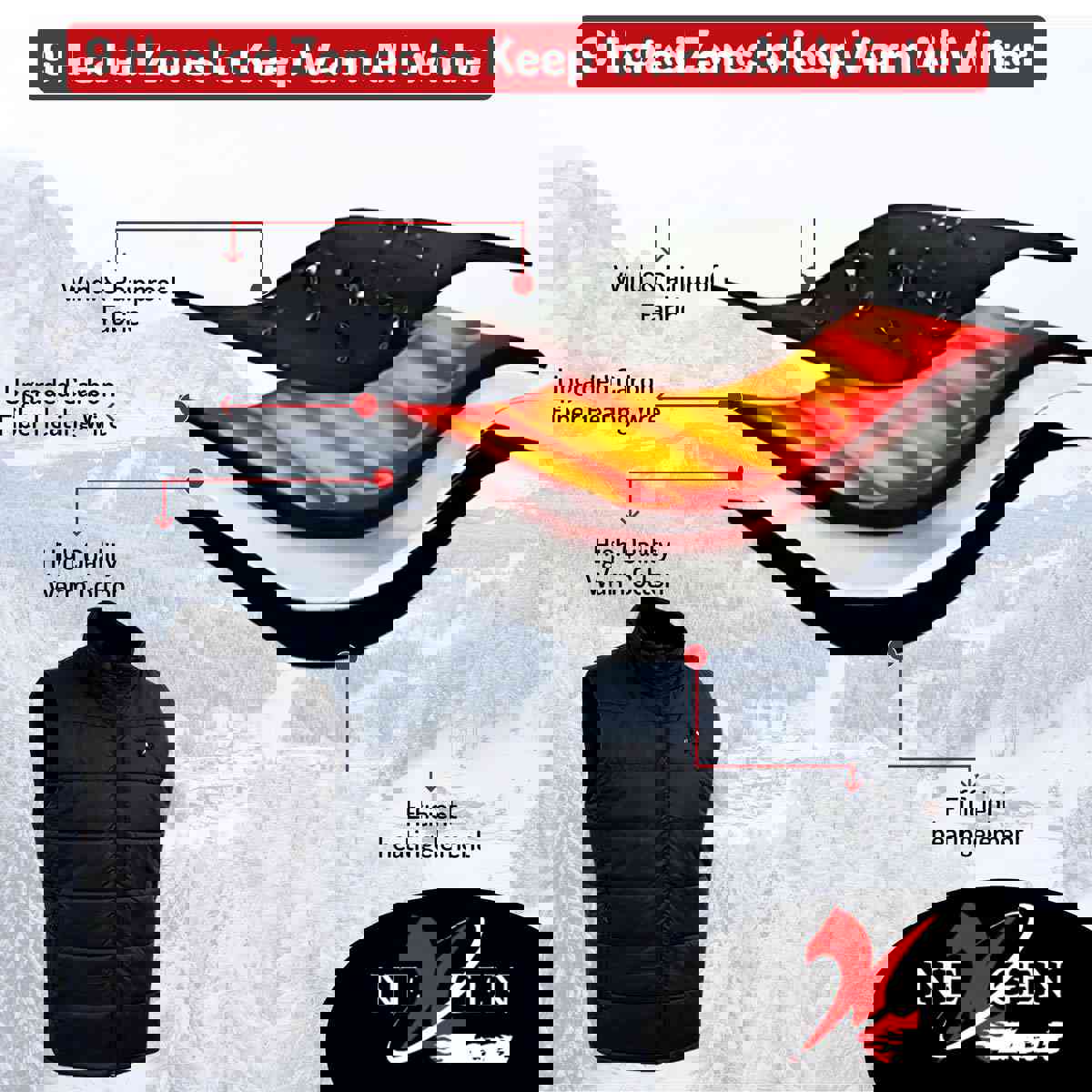 Nexgen Heat Womens NXL4301SET Puffer Black Heated Vest with Rechargeable Battery