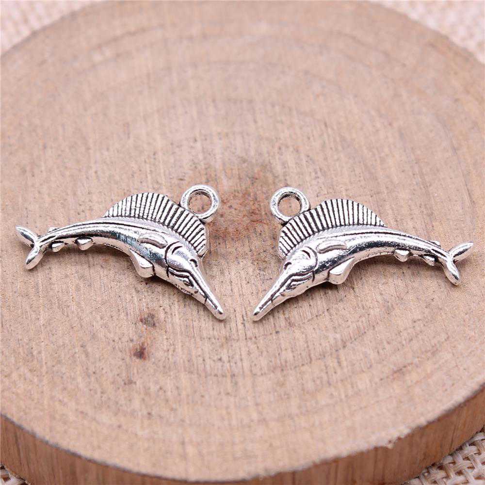 20pcs Antique Silver Swordfish Charms for DIY Jewelry Making