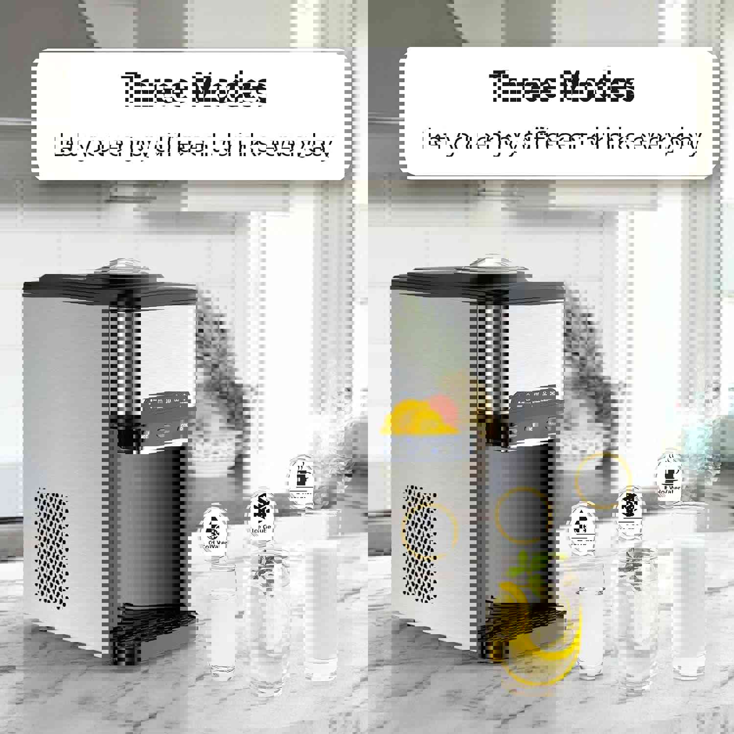 3 in 1 Portable Ice Maker with Hot/Cold Water Dispenser, 12 Cubes in 7 Mins, 44Lbs/24H Stainless Steel Nugget Ice Maker for Home Bar/Camping/RV