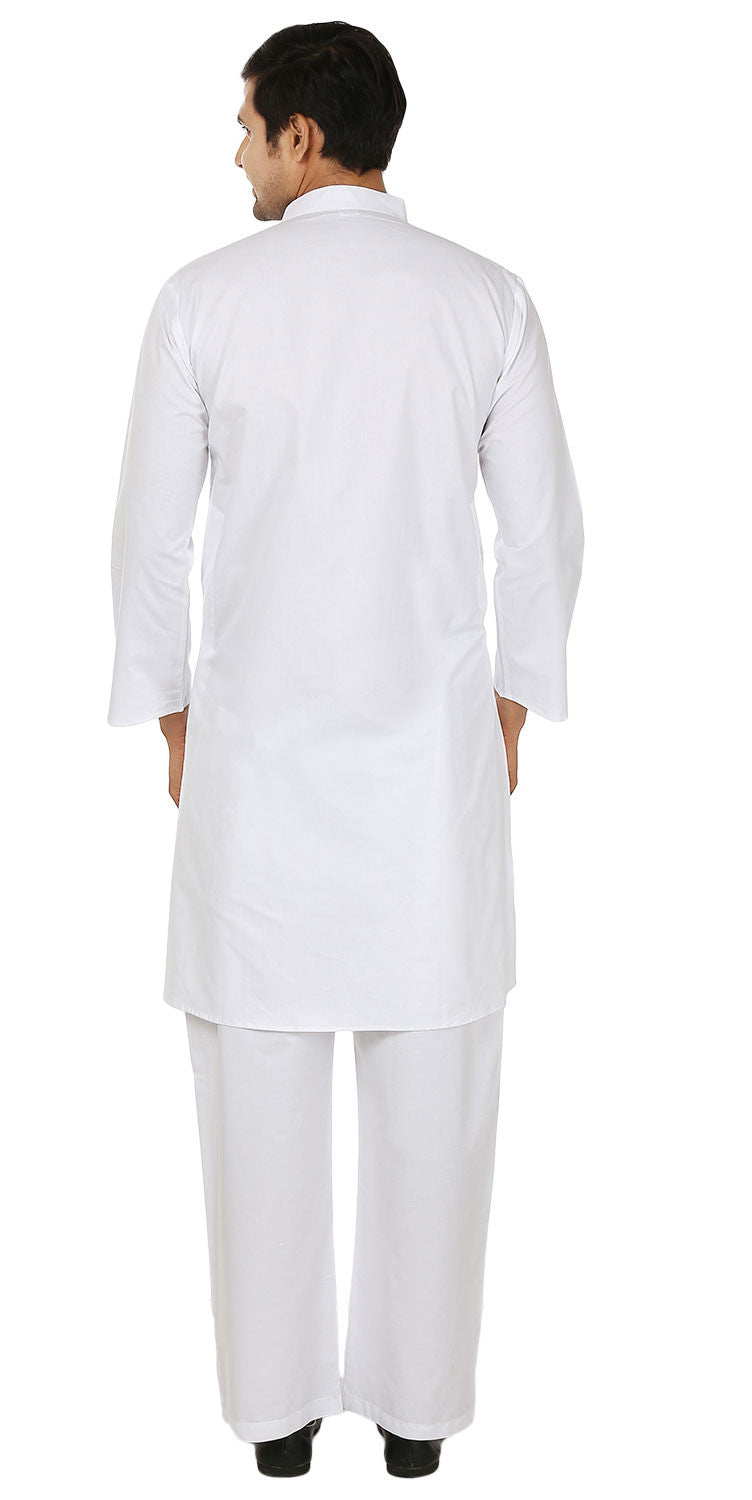 Men's Kurta Pajama Cambric Cotton India Clothing (White)