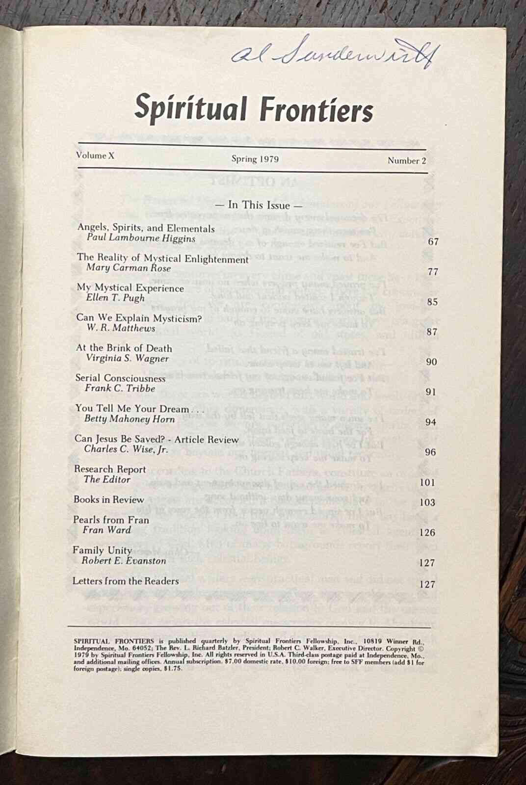 SPIRITUAL FRONTIERS MAGAZINE - Spring 1979 CHRISTIAN MYSTICISM ANGELS FAIRIES