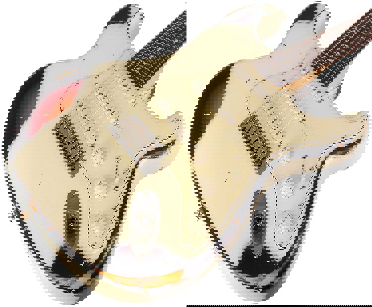 Nash S-67 Guitar, Olympic White over 3 Tone Sunburst, Heavy Aging