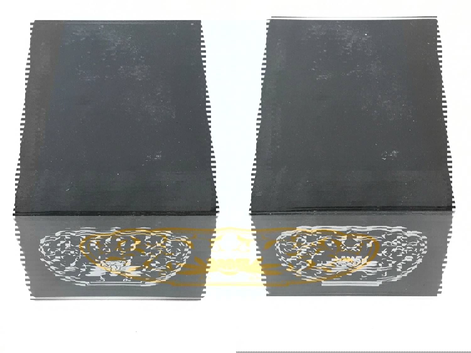 Vintage Japanese Wooden Buddhist Statue Stand - Black Rectangular Box with Gold Lotus Design