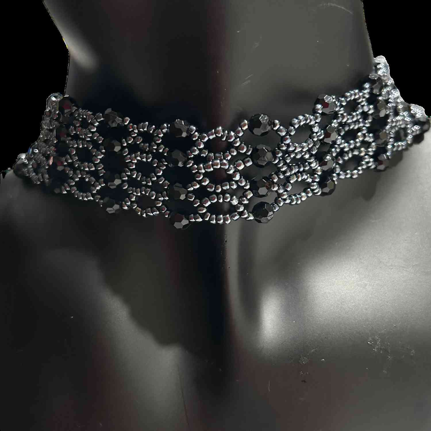Blue Gray and Black Beaded Choker Necklace