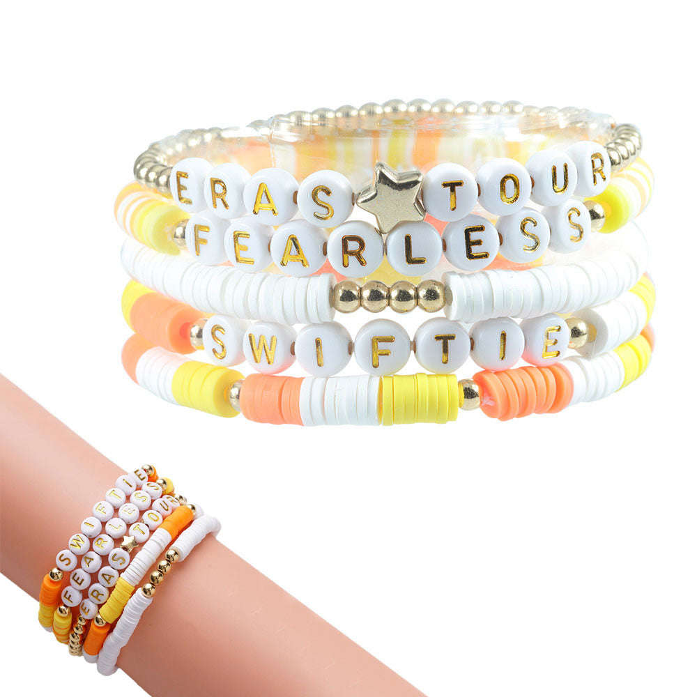 5Pcs Taylor Inspired Beaded Bracelets - Orange Friendship Bracelets for Music Lovers