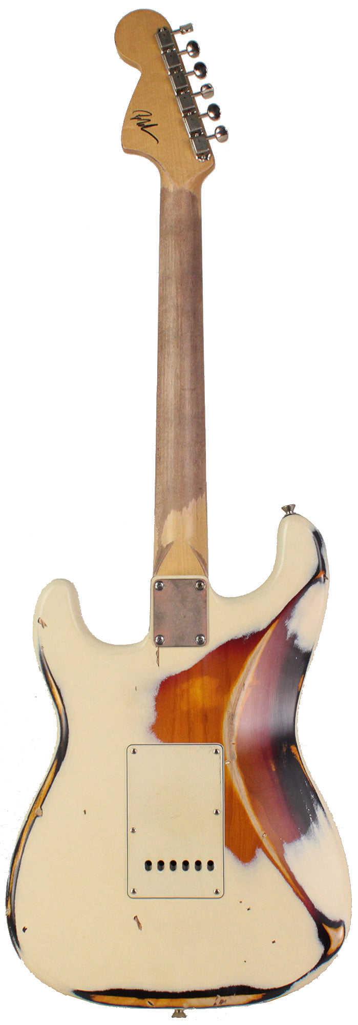 Nash S-67 Guitar, Olympic White over 3 Tone Sunburst, Heavy Aging