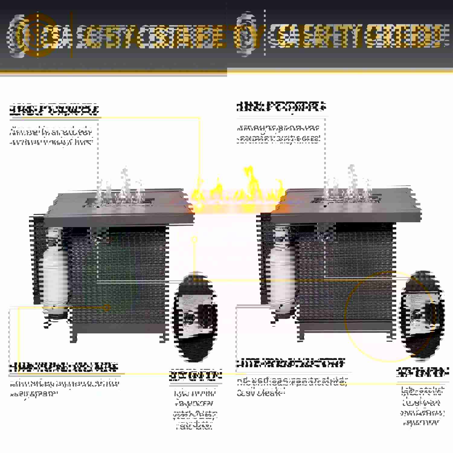 Novi 52 Multi-Functional Outdoor Propane Fire Pit Table – 50,000 BTU, CSA Certified