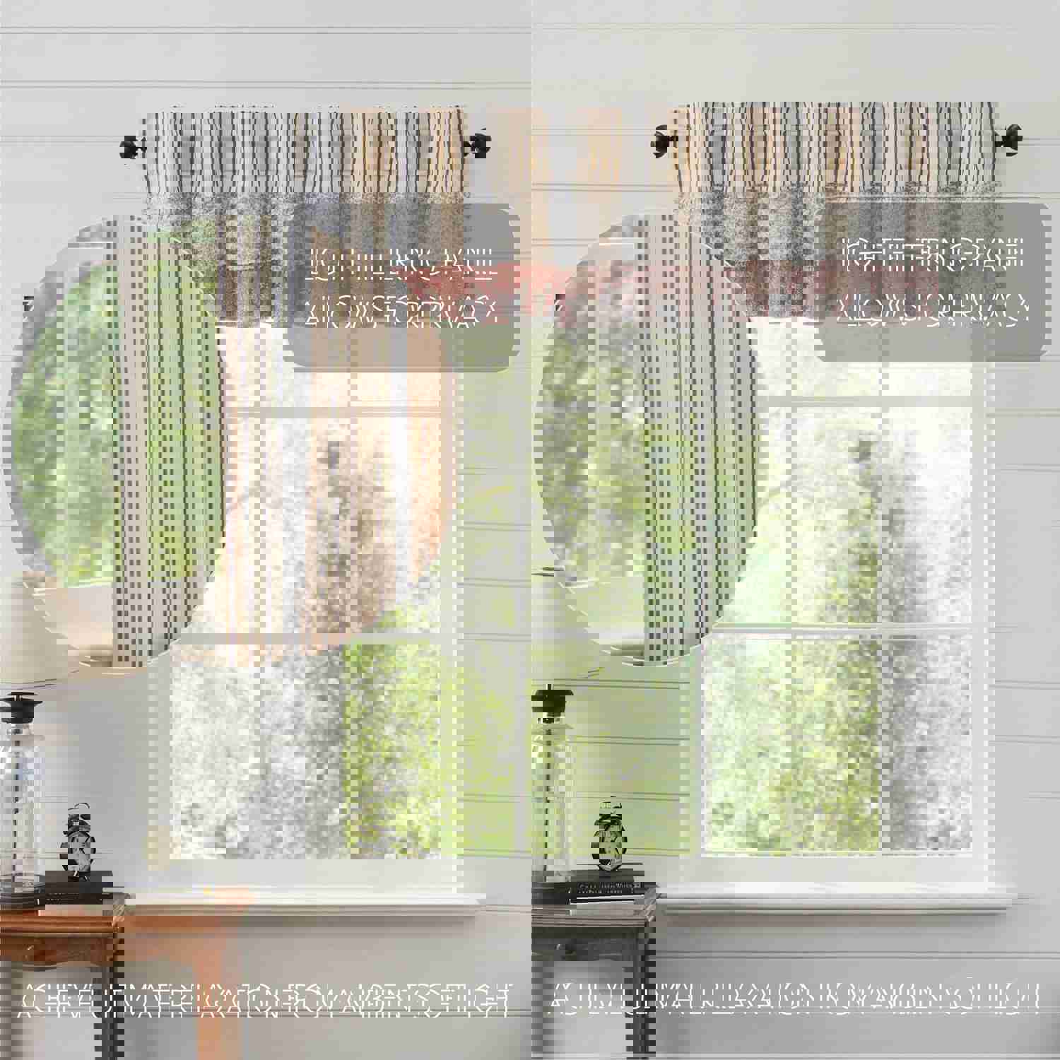 Kaila Ticking Blue Ruffled Valance 16x72 - Cottage-Style Window Treatment