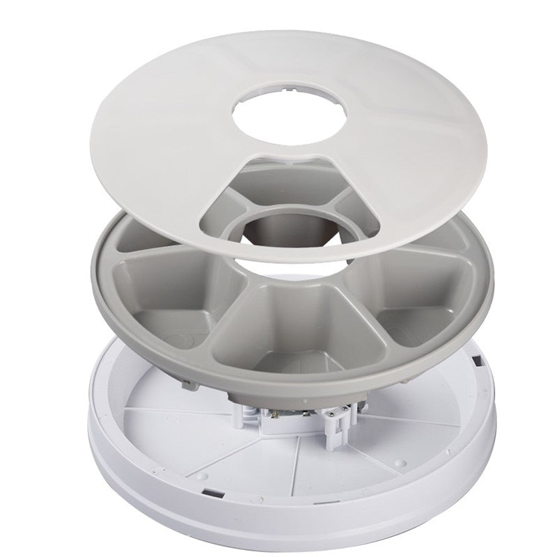Round Timing Feeder Automatic Pet Feeder - 6 Meals, 6 Grids, Electric Dry Food Dispenser for Cats and Dogs