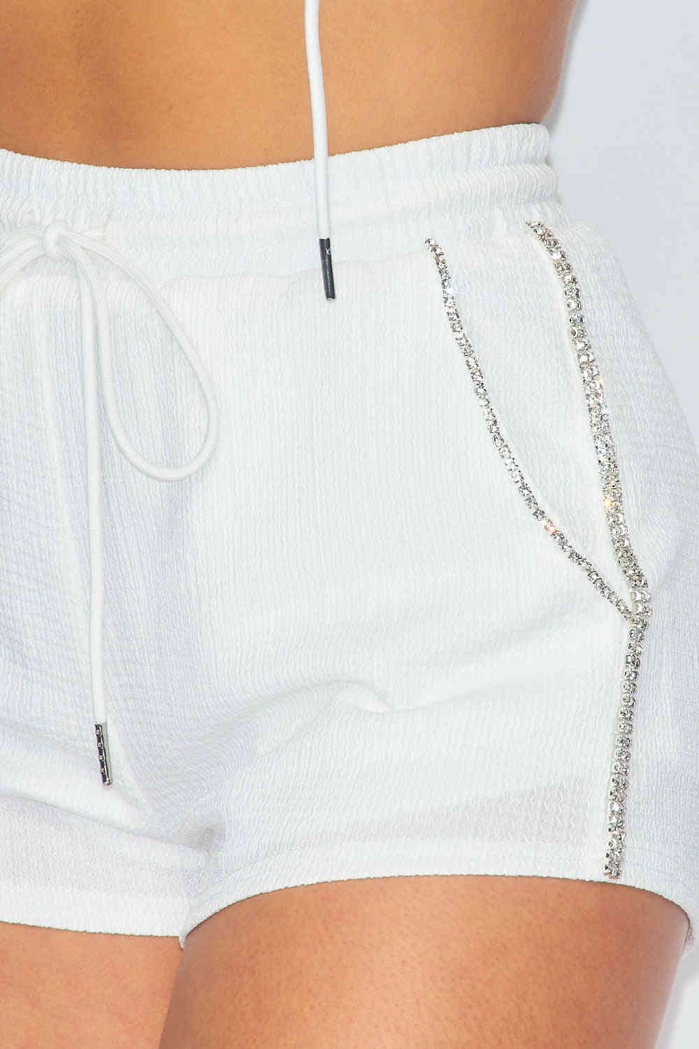 Rhinestone Detailed Zip-Up Hoodie and Shorts Set