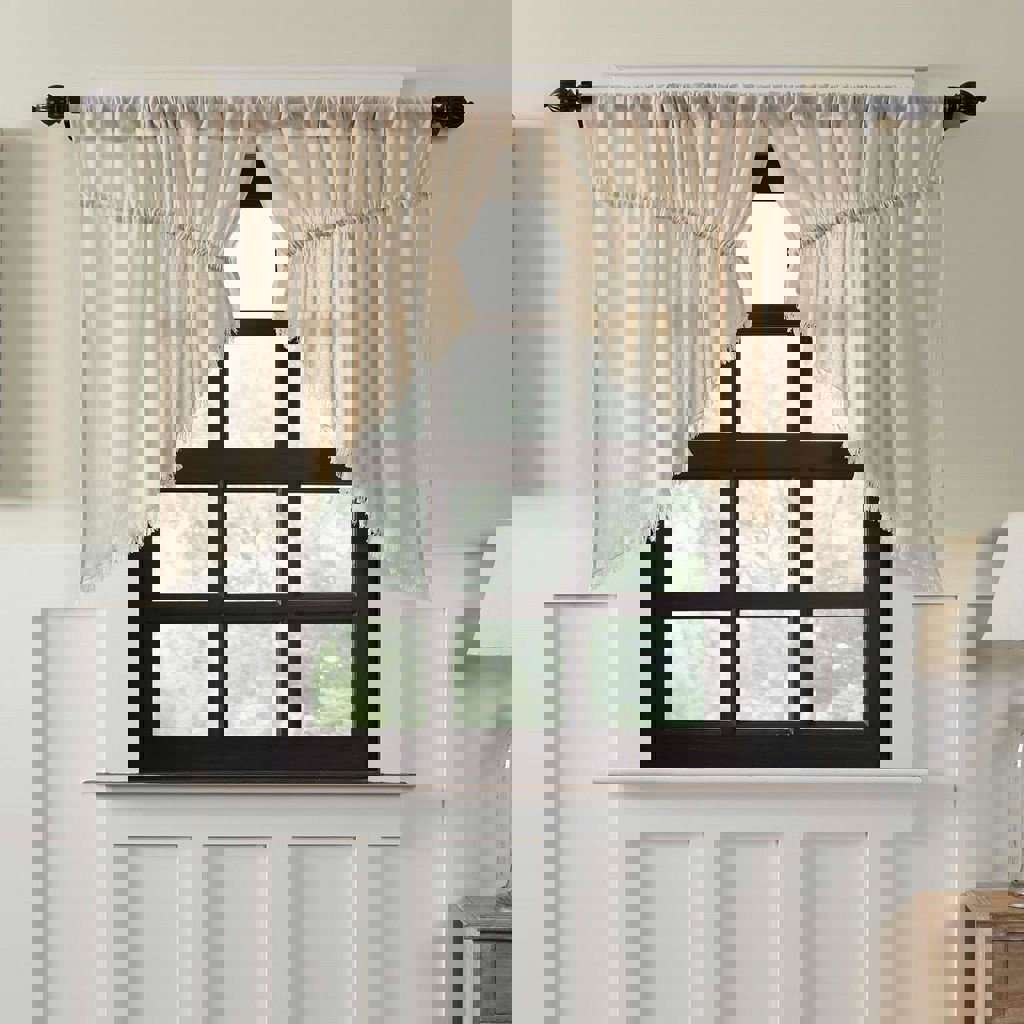 Natural Fringed Tobacco Cloth Prairie Swag Curtains