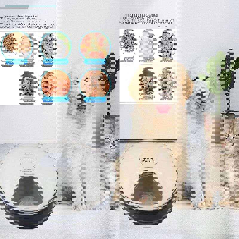 Round Timing Feeder Automatic Pet Feeder - 6 Meals, 6 Grids, Electric Dry Food Dispenser for Cats and Dogs