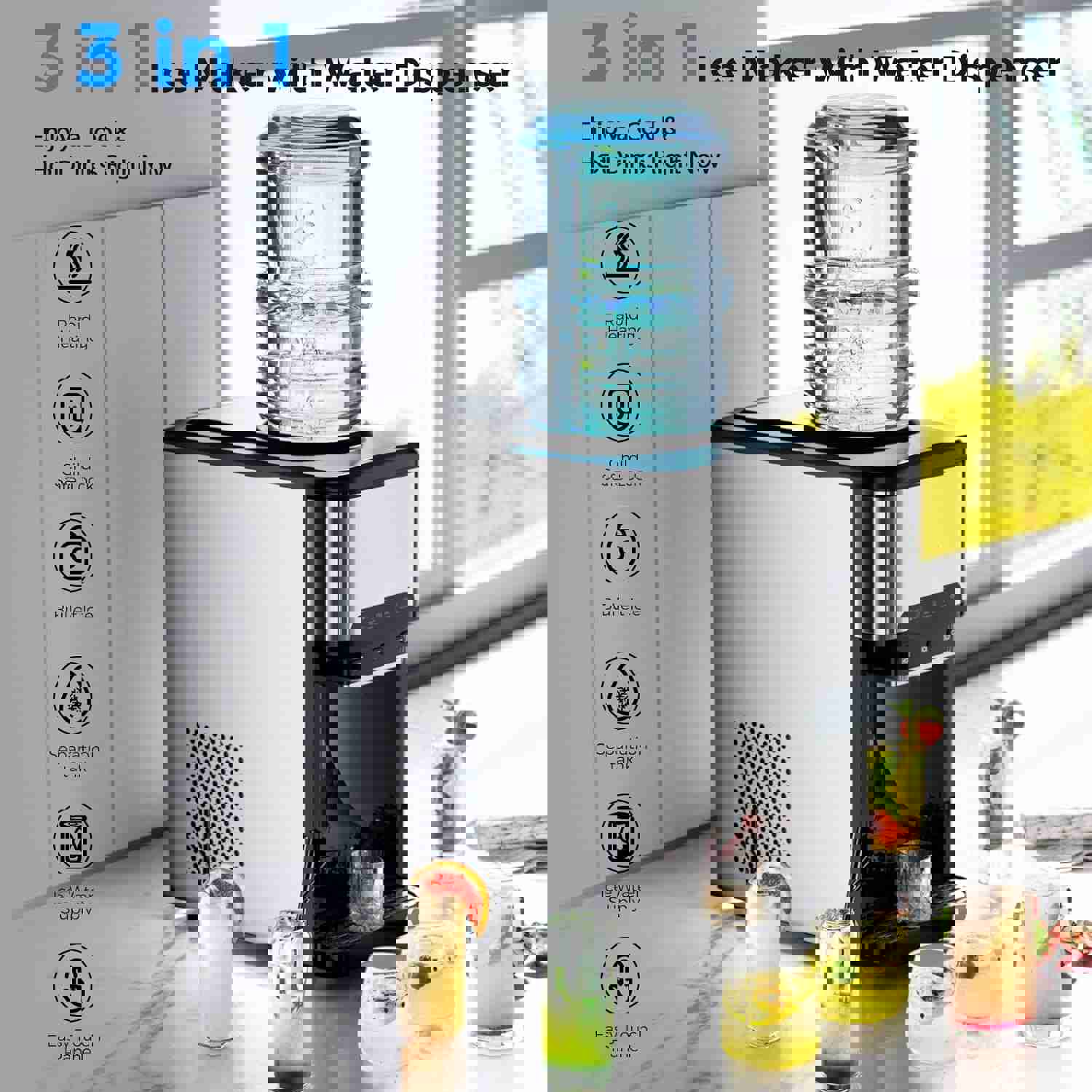 3 in 1 Portable Ice Maker with Hot/Cold Water Dispenser, 12 Cubes in 7 Mins, 44Lbs/24H Stainless Steel Nugget Ice Maker for Home Bar/Camping/RV