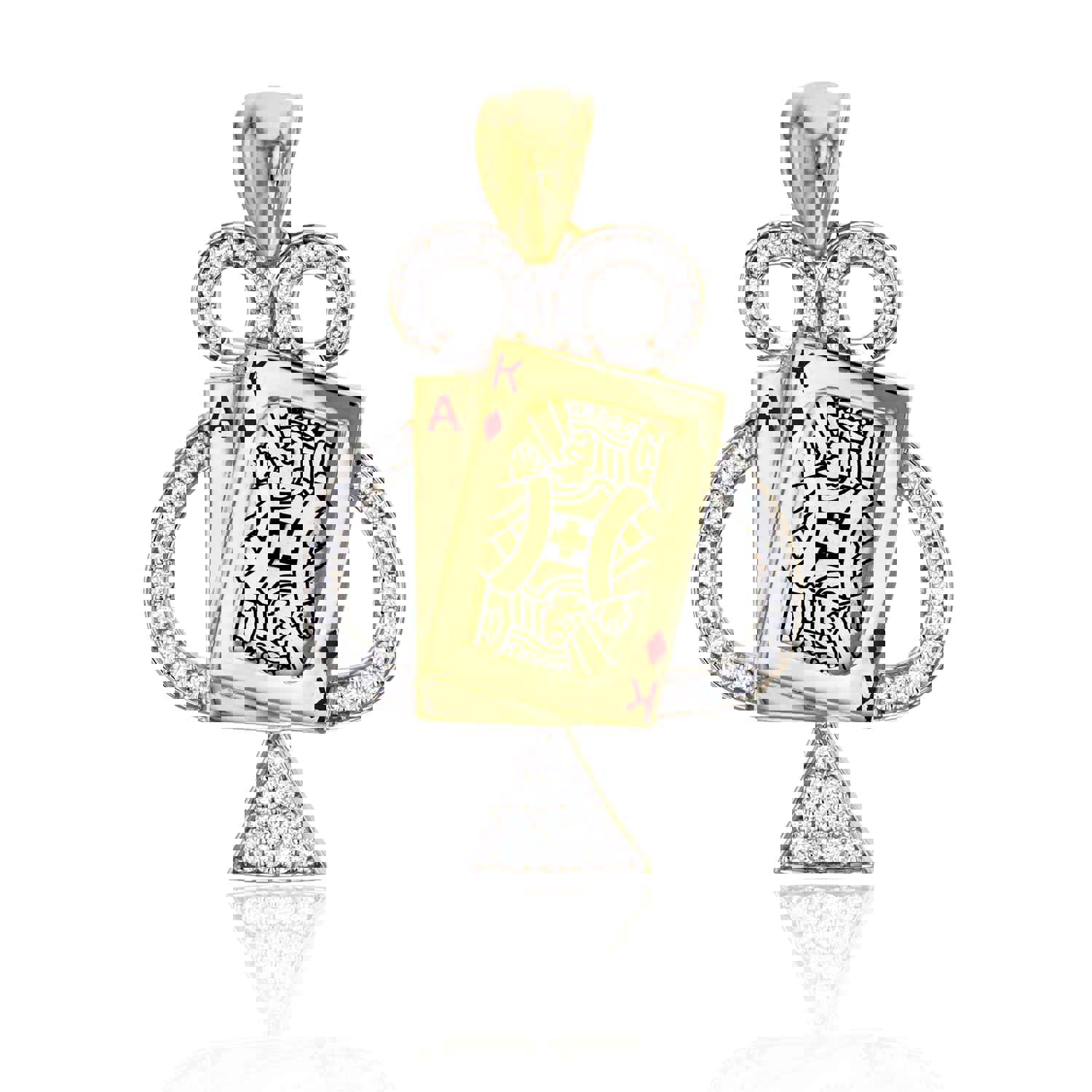 14K Gold Yellow & White 42X28mm Poker Card Pendant