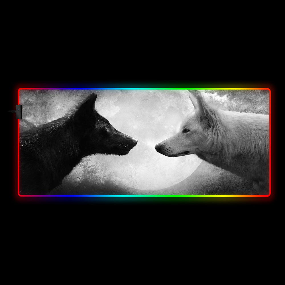 Yin-Yang Wolves Design RGB Gaming Mouse Pad with USB LED Lights