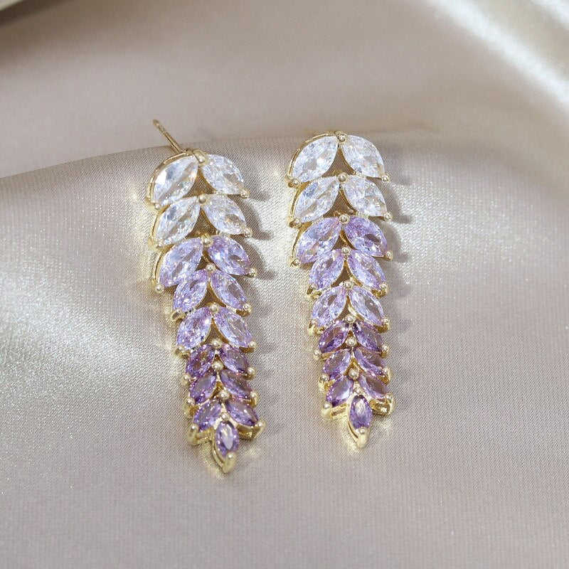 14K Gold Plating Gradient Color Zircon Wheat Ear Tassel Earrings - Elegant Women's Party Accessories