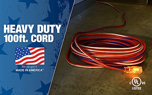 Southwire 2549 100-Feet Contractor Grade Extension Cord, 12/3, Lighted End, Red White and Blue, Indoor/Outdoor Use