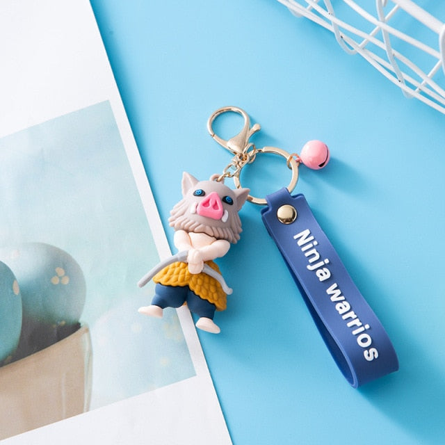 Demon Slayer Hashibira Inosuke Kamado Tanjirou Cosplay Keychain Silica Gel Pendant Key Ring Prop