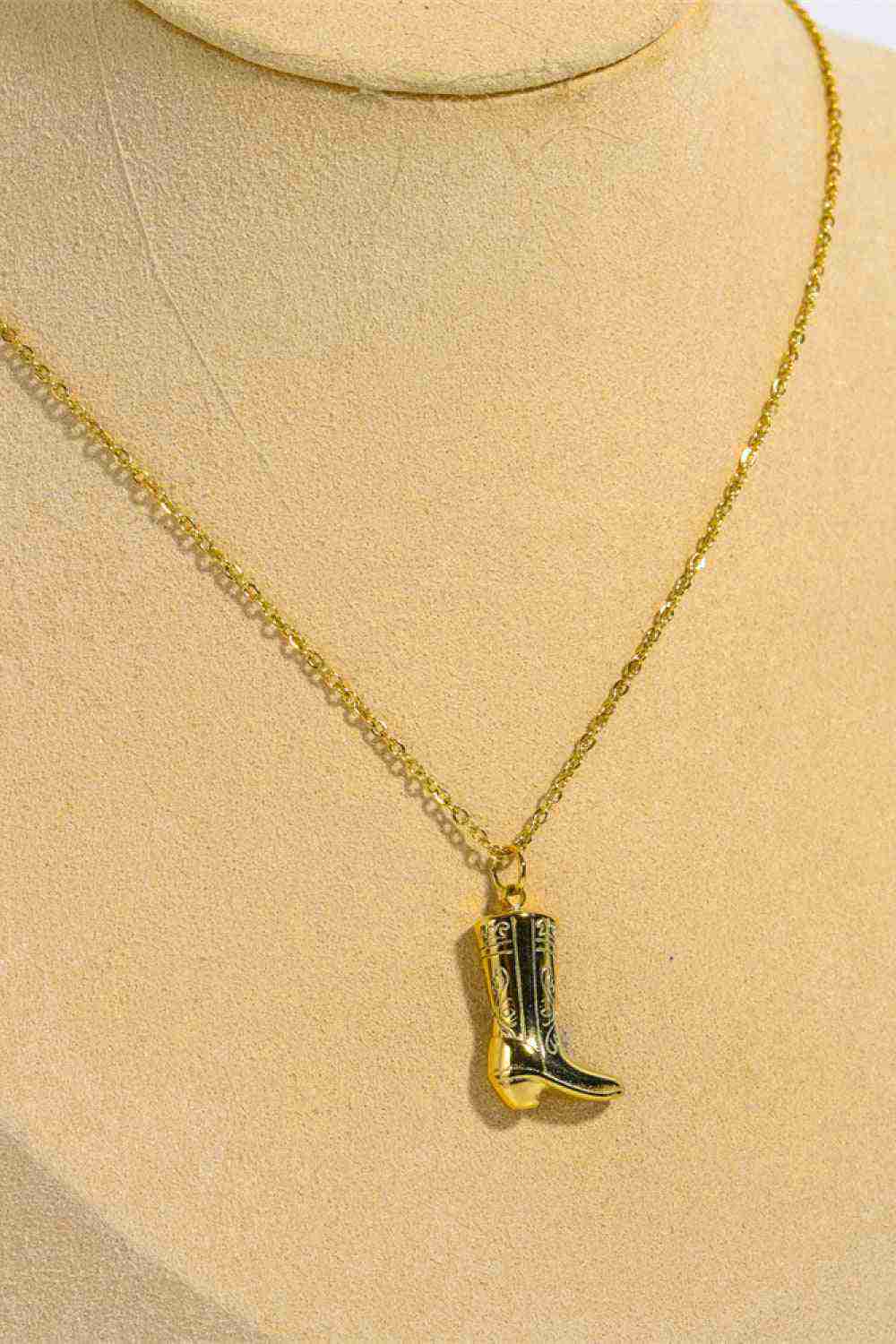 Cowboy Boot Pendant Stainless Steel Necklace - 18K Gold-Plated Retro Style