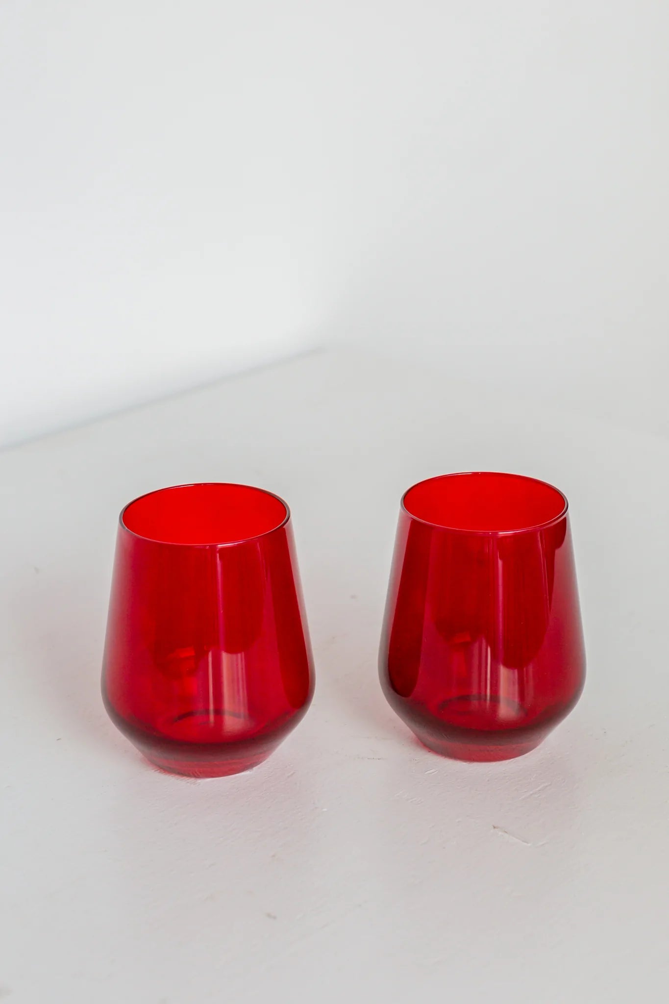 Red Estelle Stemless Wine Glass - Hand-Blown Colored Glass