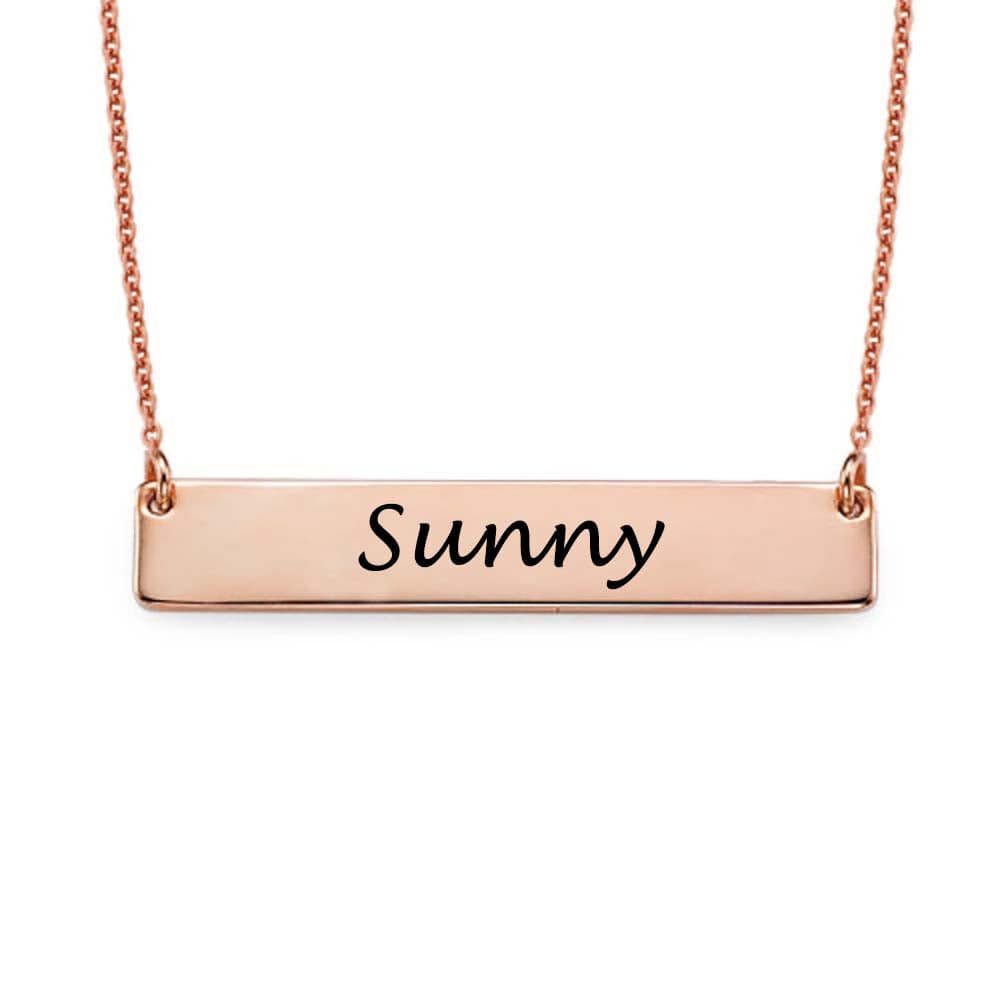 Custom Text Bar Necklace - Personalized Silver Name Jewelry for Mother's Day Gift