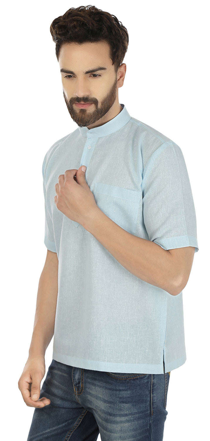 Short Sleeve Cotton Men's Kurta - Sky Blue
