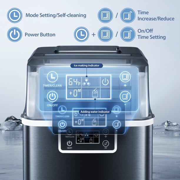 KISSAIR Countertop Ice Maker, 44Lbs/24H Self-Cleaning Ice Machine with Ice Scoop & Basket, Ideal for Home/Kitchen/Office