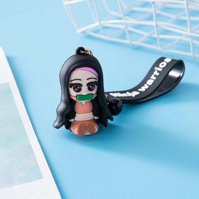 Demon Slayer Hashibira Inosuke Kamado Tanjirou Cosplay Keychain Silica Gel Pendant Key Ring Prop