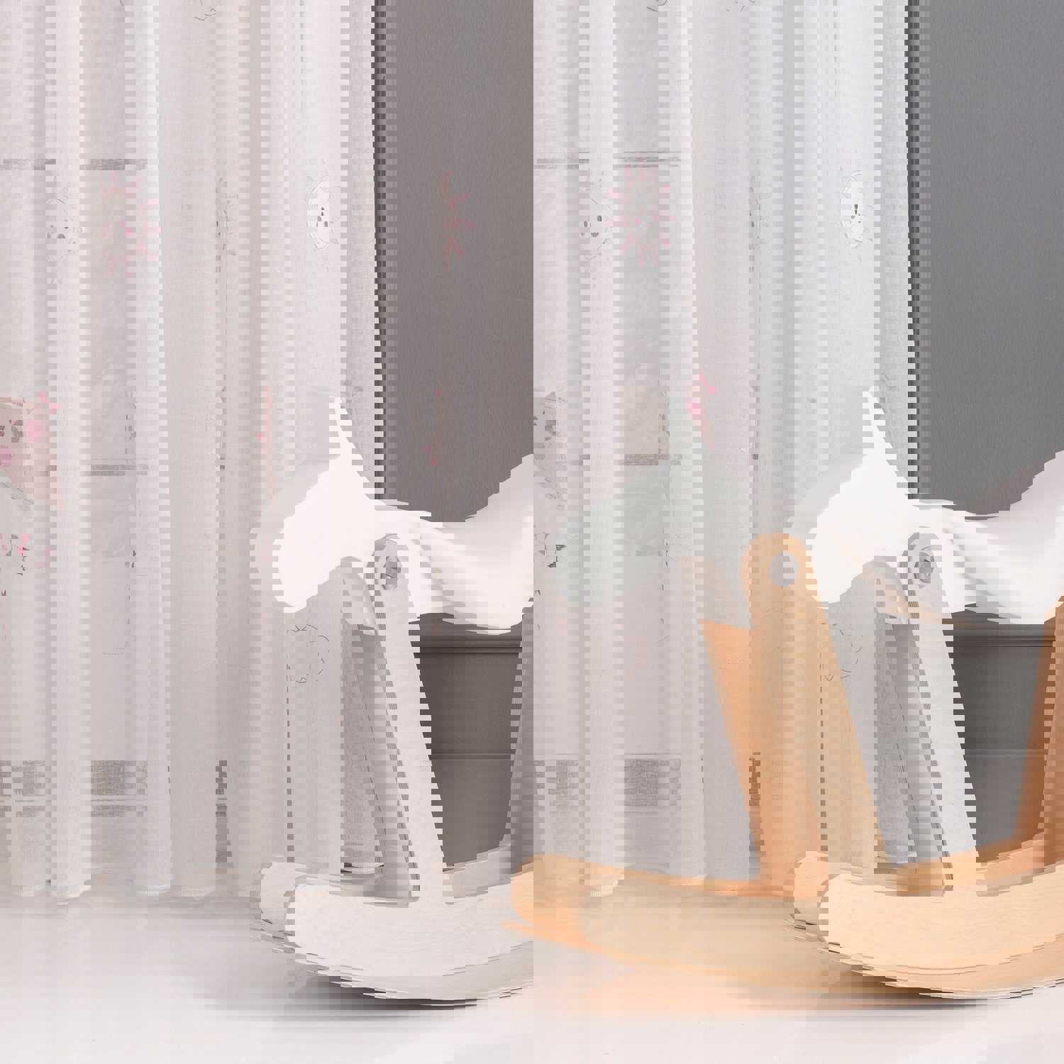 Pink Kids Room Linen Sheer Curtain with Kite Embroidery