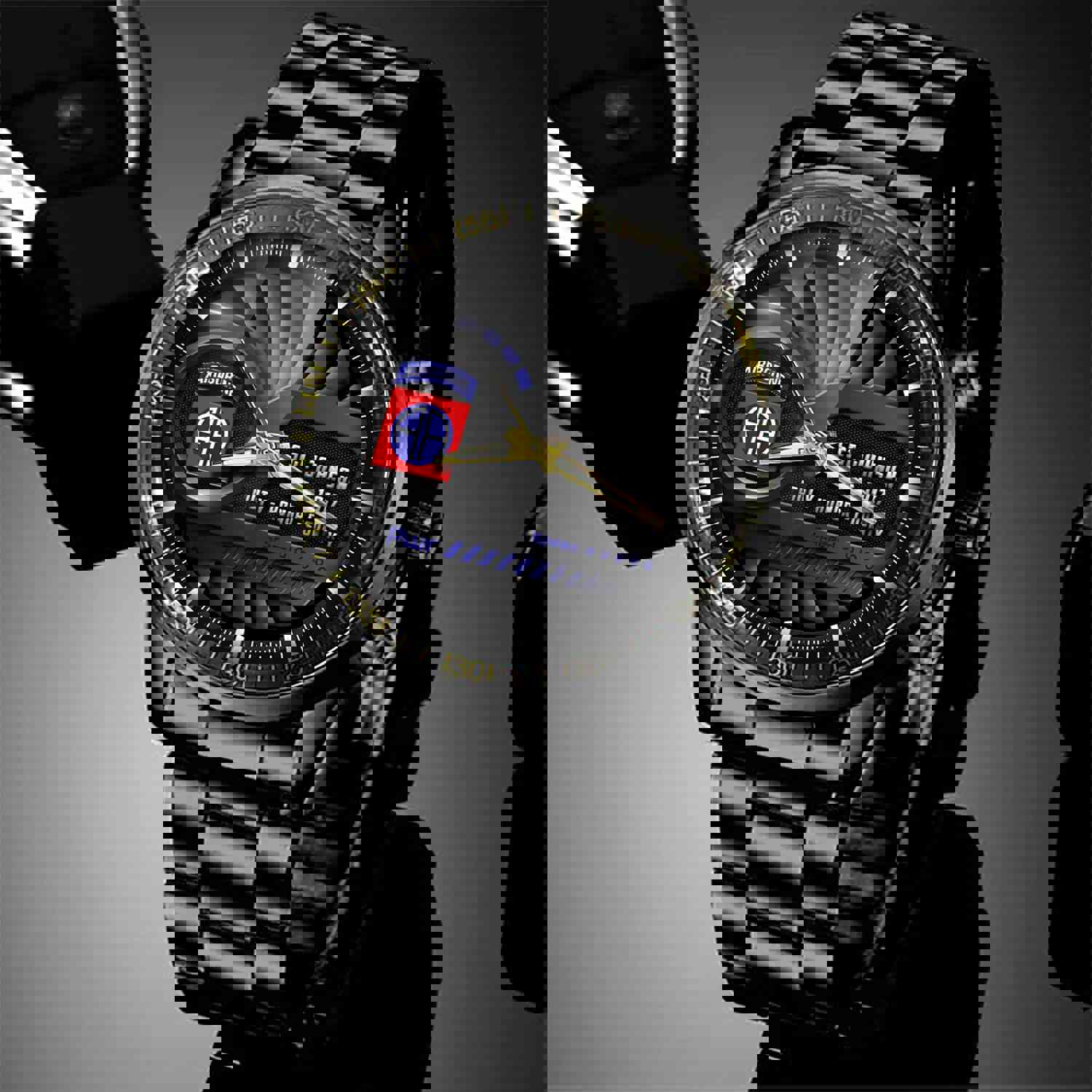 82d Airborne Division Fashion Watch - Duty Honor Country Black Watch Custom Military Gift