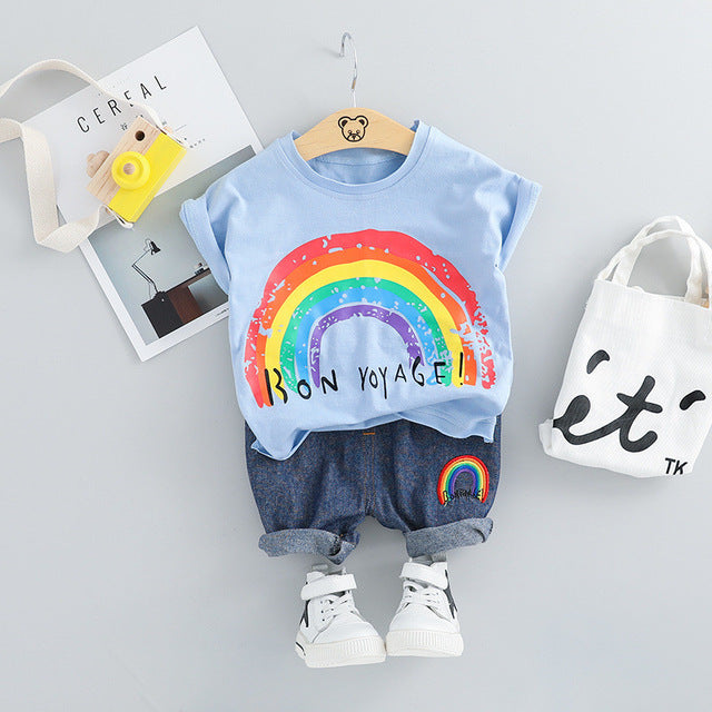 MOF Kids Baby Boy Summer Outfit - Cartoon Print T-Shirt & Shorts