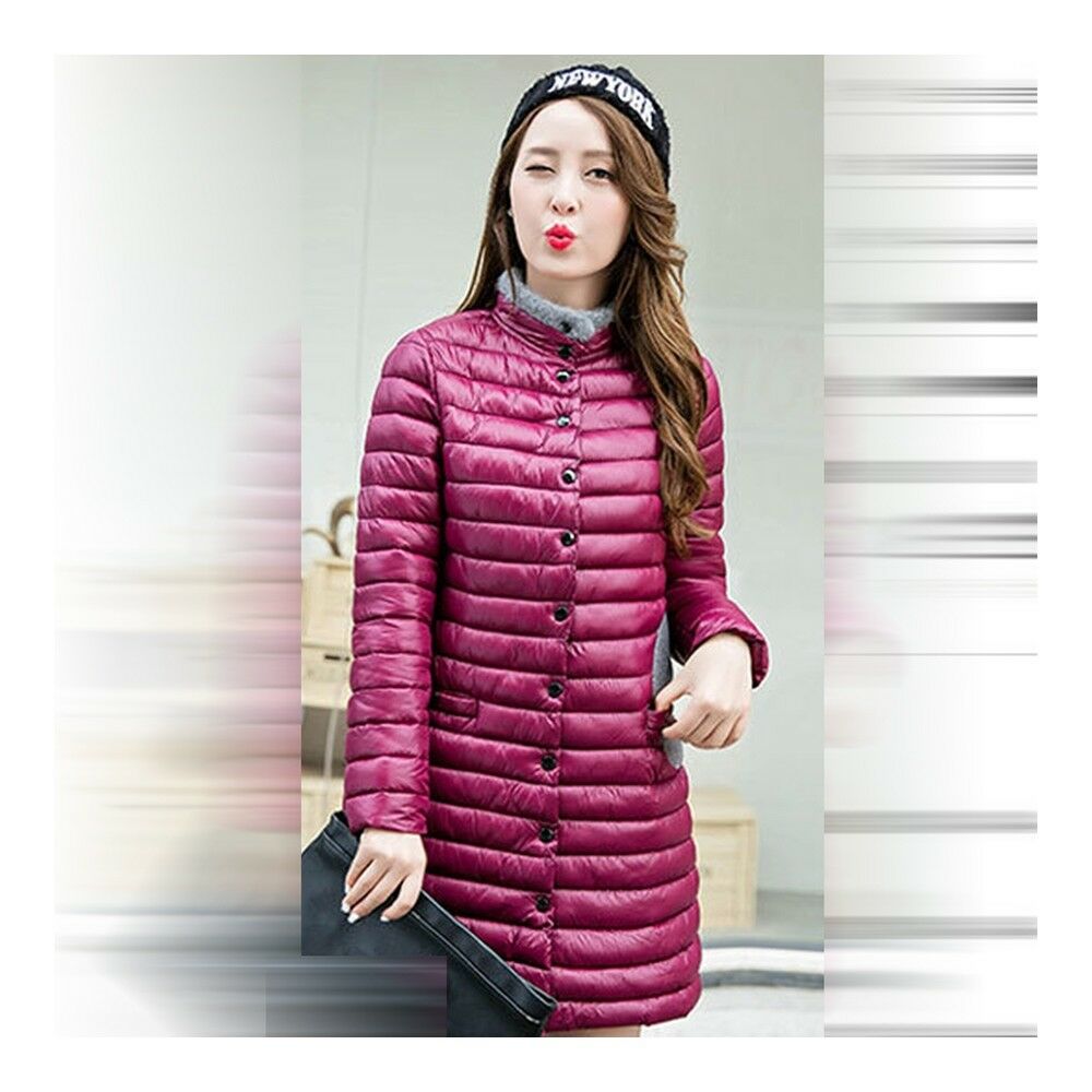 Women's Middle Long Warm Splicing Thin Light Down Coat - Wine Red