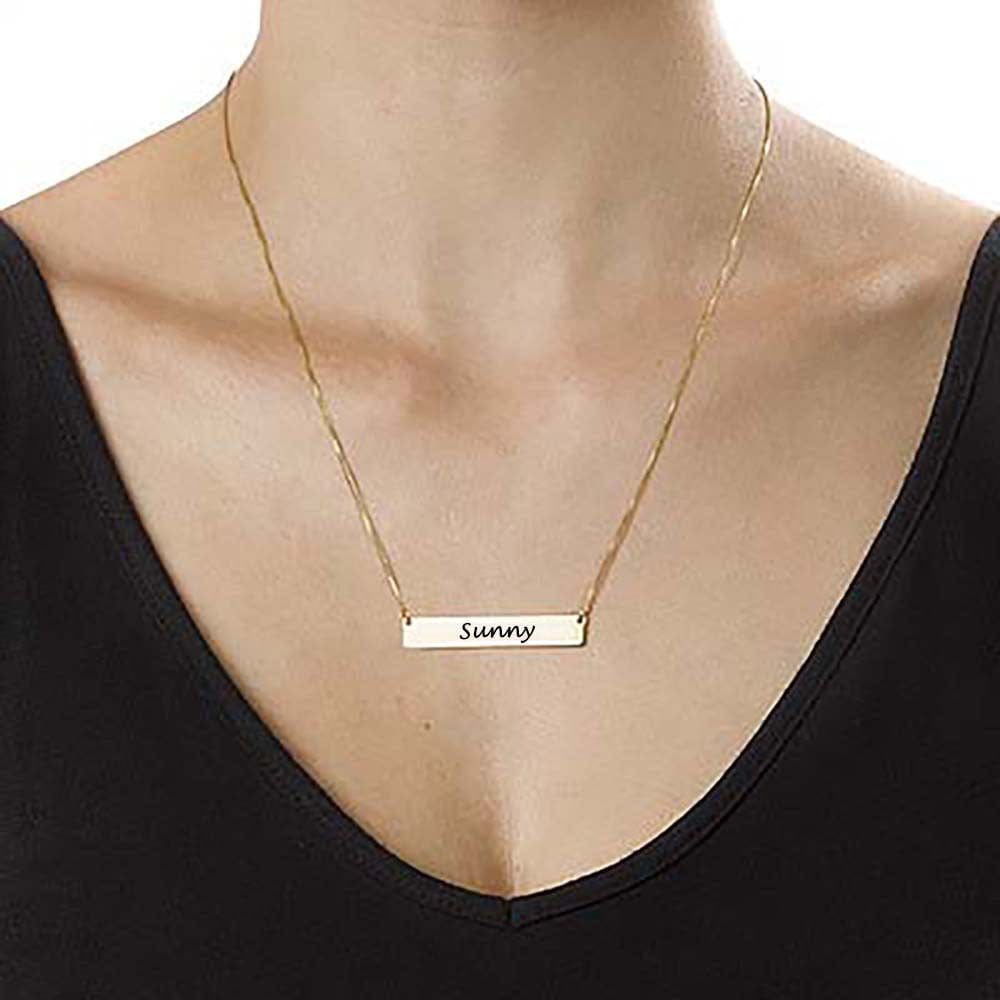 Custom Text Bar Necklace - Personalized Silver Name Jewelry for Mother's Day Gift