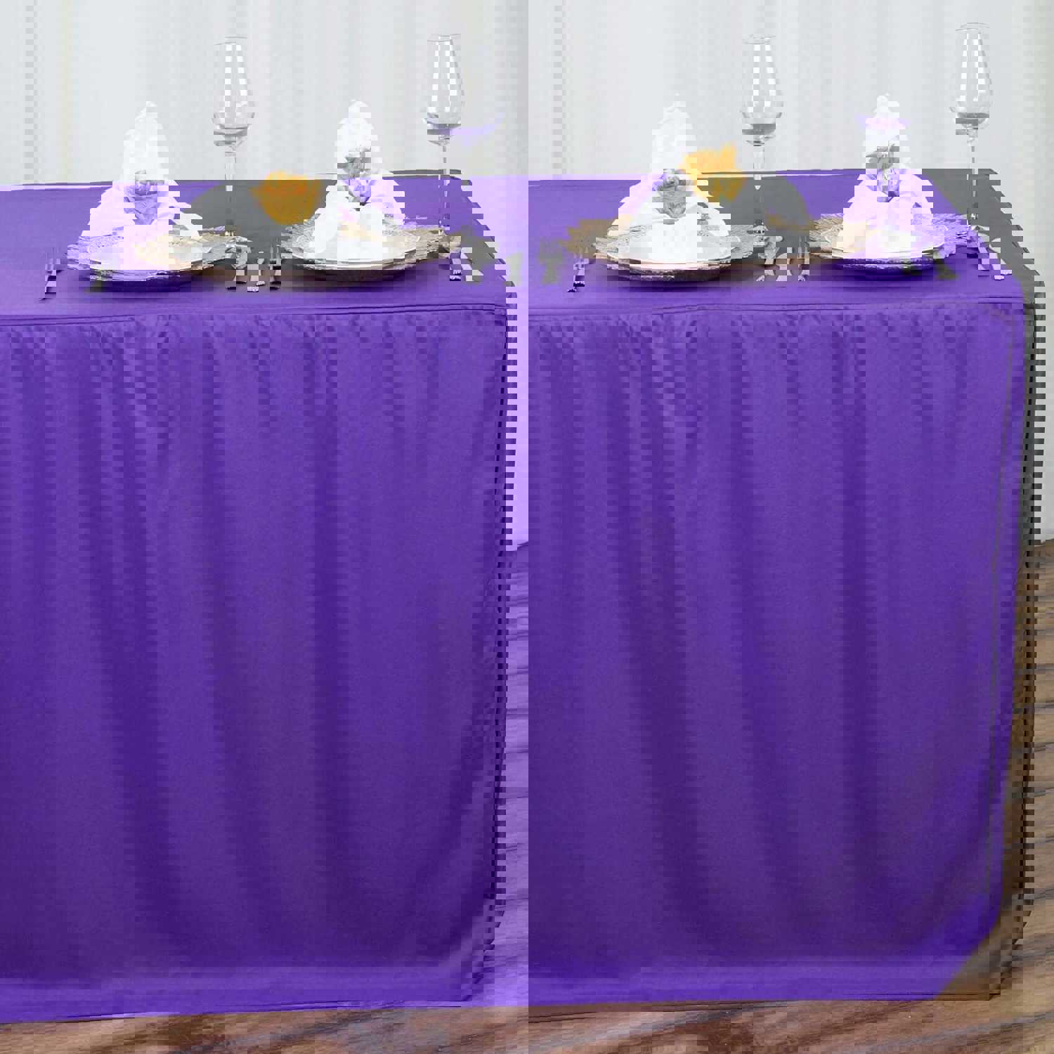 6ft Purple Fitted Polyester Rectangular Table Cover