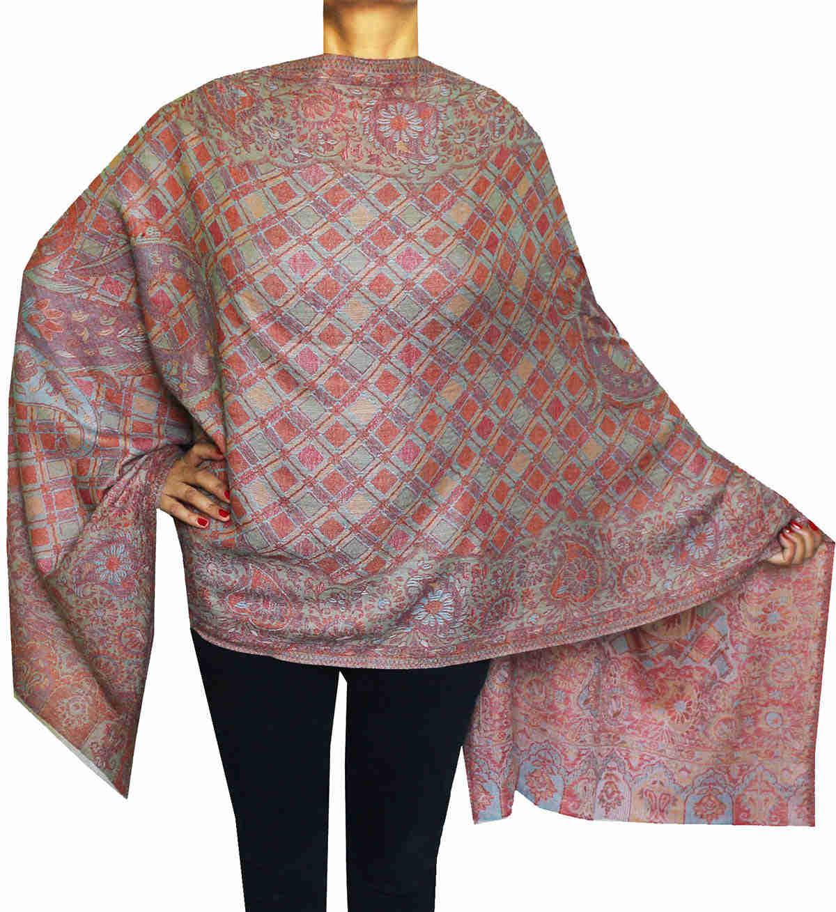Pure Wool Paisley Shawl Scarves for Women - Handmade in Kashmir (80 x 28 inches)