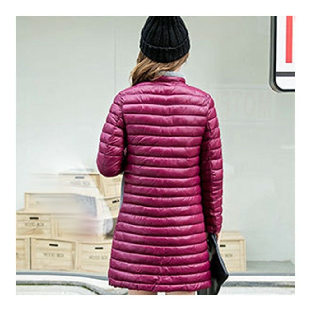 Women's Middle Long Warm Splicing Thin Light Down Coat - Wine Red
