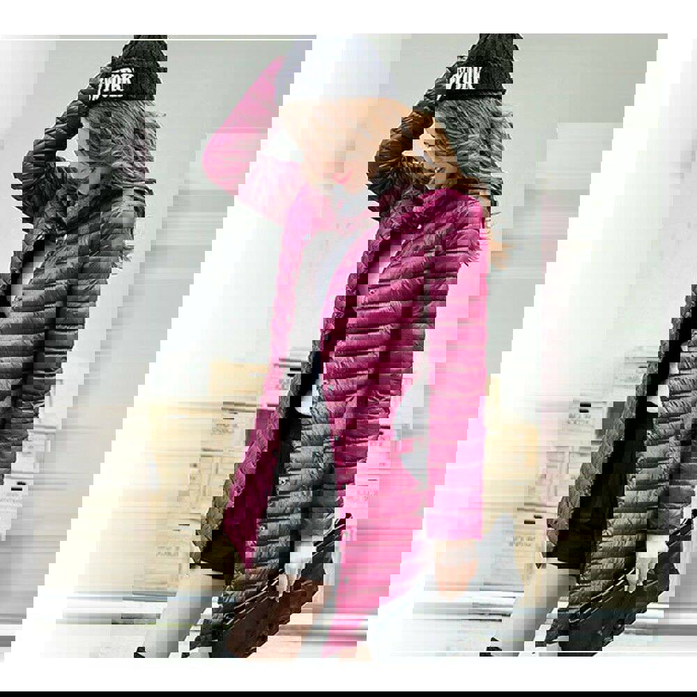 Women's Middle Long Warm Splicing Thin Light Down Coat - Wine Red