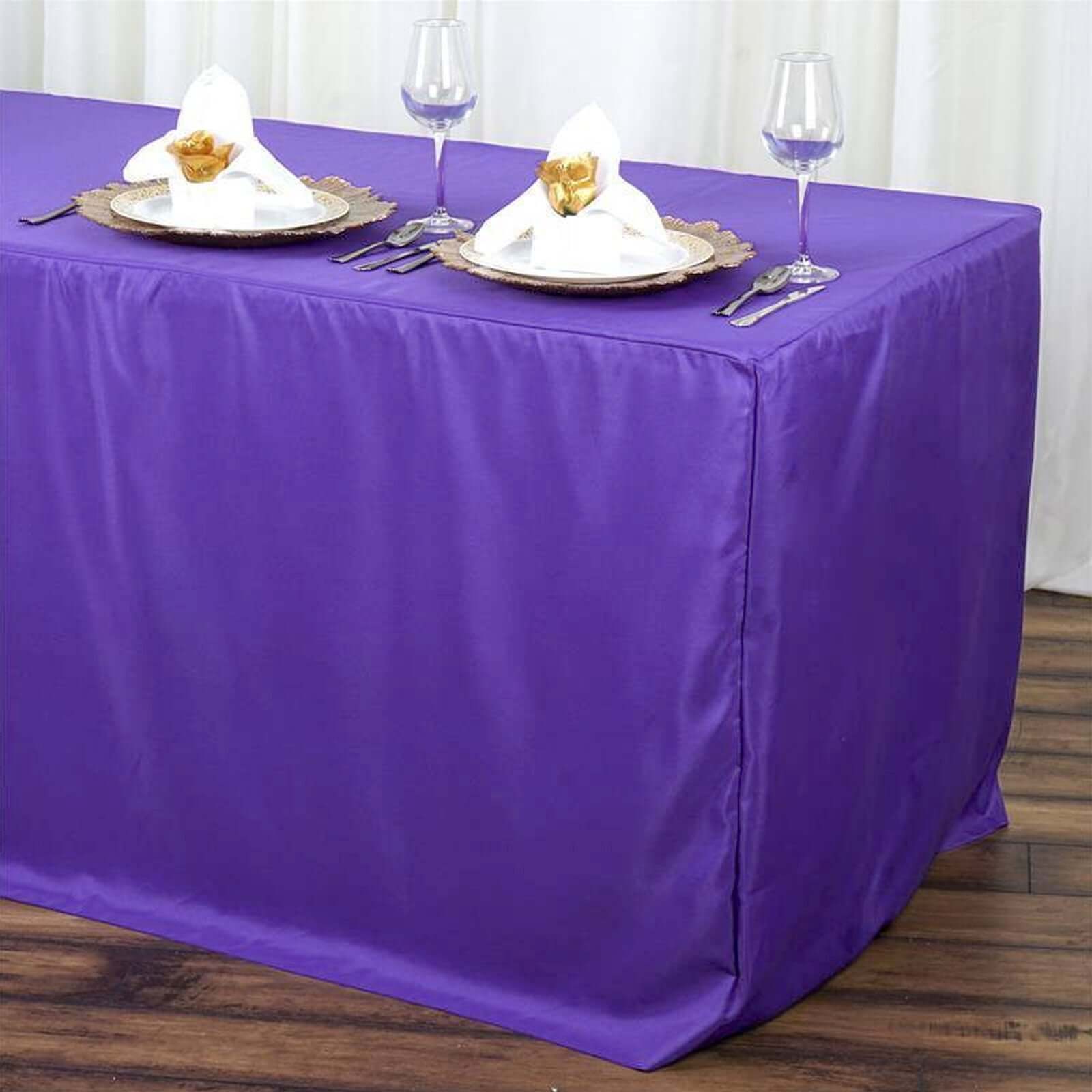 6ft Purple Fitted Polyester Rectangular Table Cover