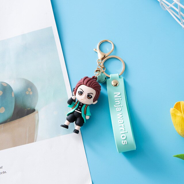 Demon Slayer Hashibira Inosuke Kamado Tanjirou Cosplay Keychain Silica Gel Pendant Key Ring Prop